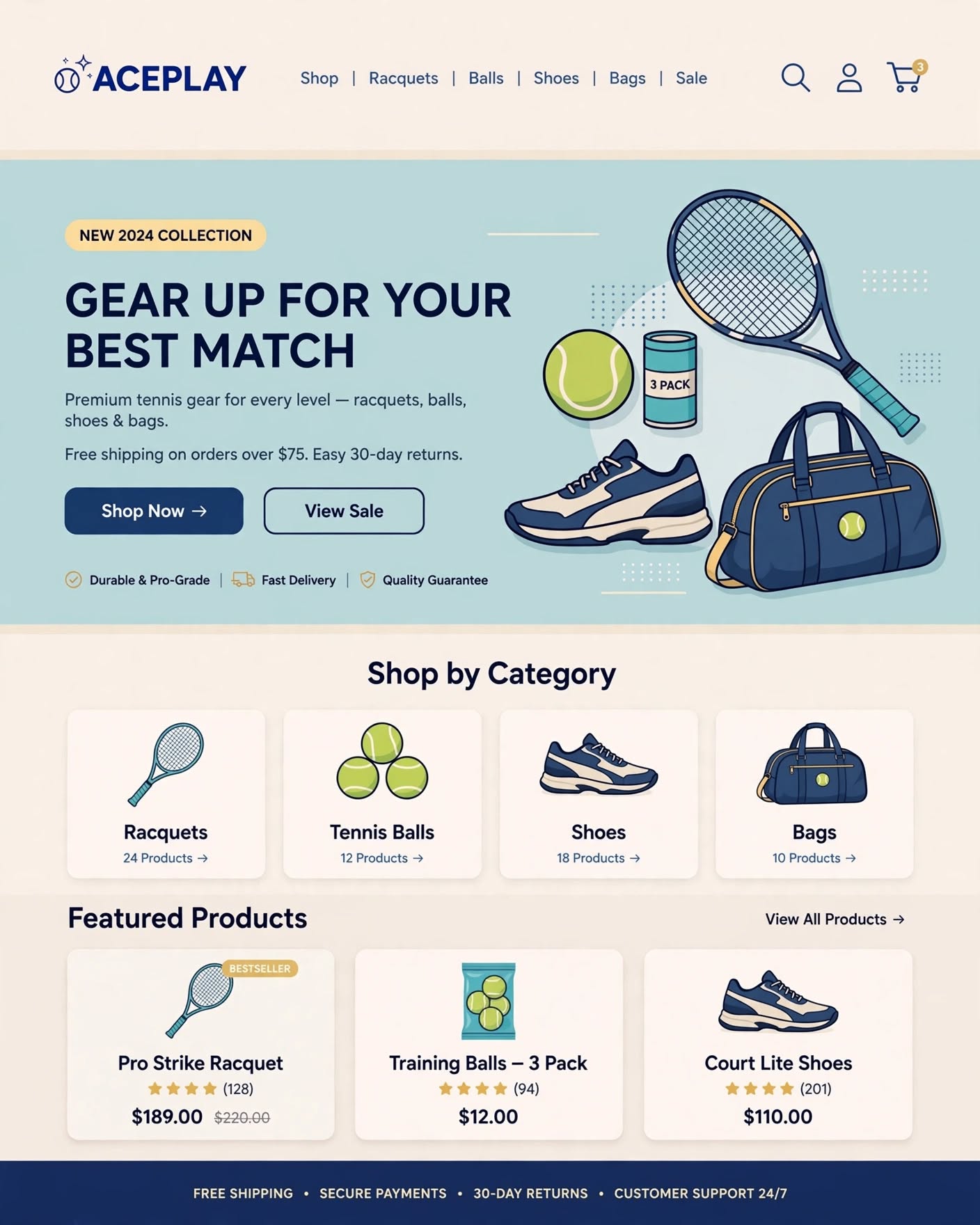 AcePlay tennis gear website built for the product